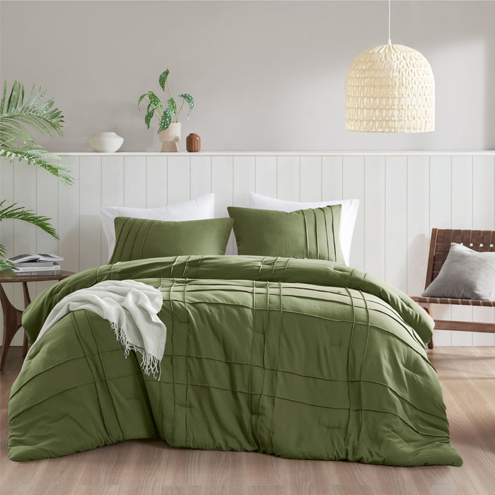Porter - California King Soft Washed Pleated Comforter Set - Olive Green - Simple Home Plus