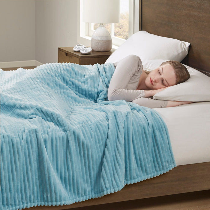 Corded Plush - Queen Heated Blanket - Blue - Simple Home Plus