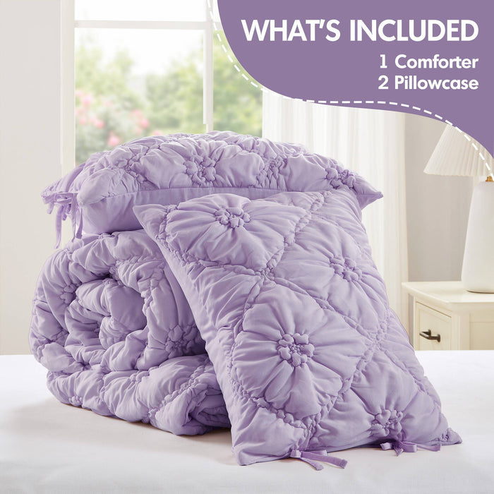 Lily - King 3 Piece Comforter Set - Purple - Simple Home Plus