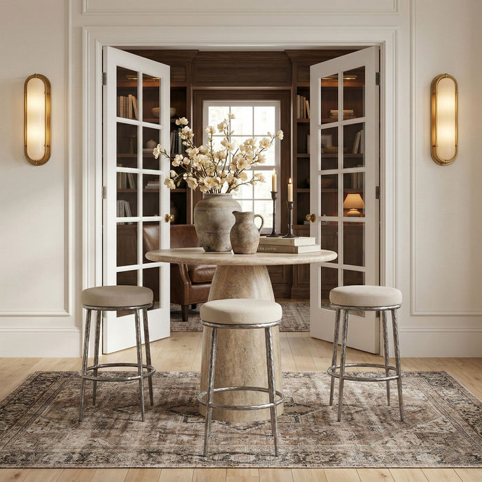 Ferro - Performance Fabric Upholstered Backless Bar Stool - Antique Silver - Simple Home Plus