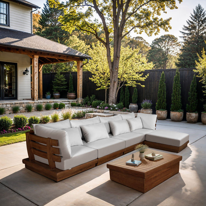 Mirella - 5 Piece Water Resistant Fabric Upholstered Outdoor Patio Modular Sectional - Simple Home Plus