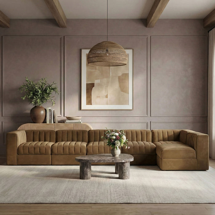 Rummi - Velvet Performance Fabric Upholstered 6 Piece Modular Sectional, L-Shaped (Right) - Simple Home Plus