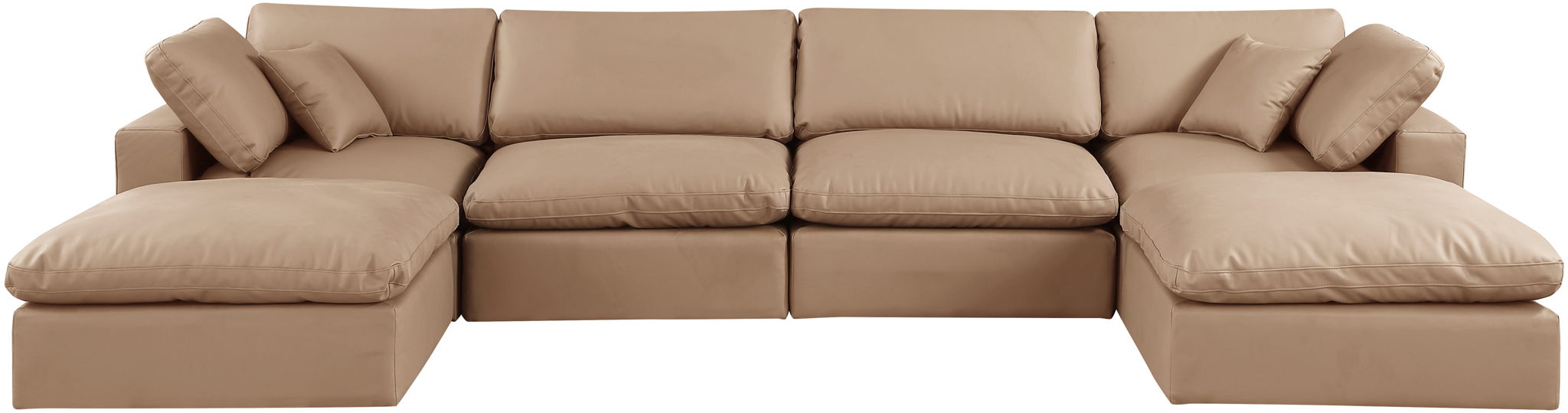 Comfy - 6 Piece Faux Leather Modular Double Chaise Sectional - Tan - Simple Home Plus