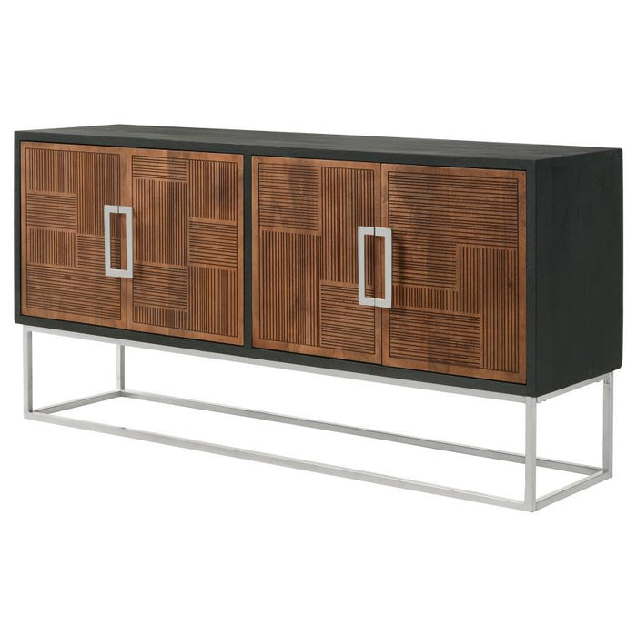 Borman - 4-Door Wooden Accent Cabinet - Walnut And Black - Simple Home Plus