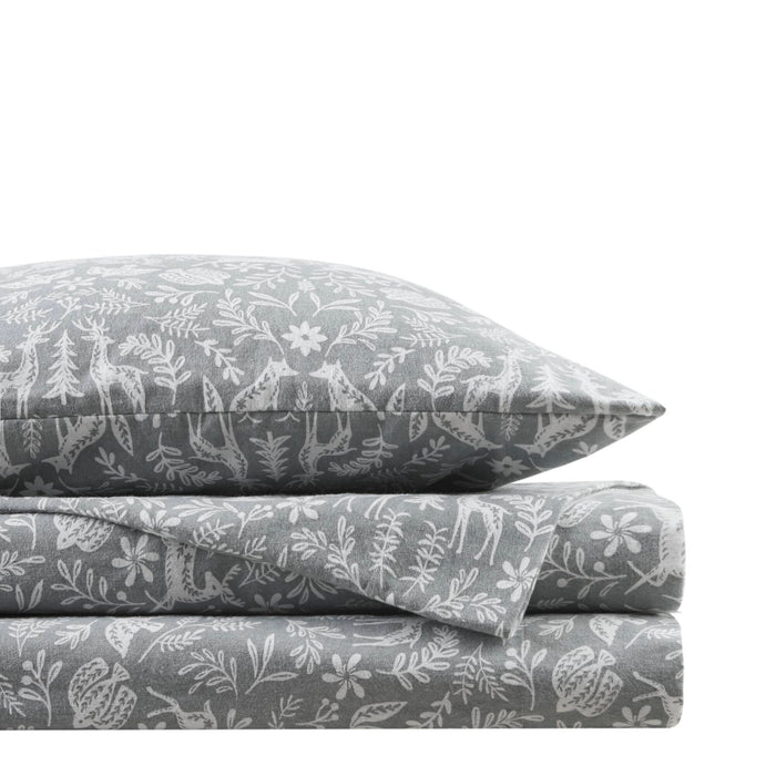 Cozy Cotton Flannel - Twin Printed Sheet Set - Sage Winter Fauna