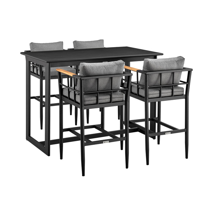 Orlando - Outdoor Patio 5-Piece Bar Table Set In Aluminum With Gray Cushions - Simple Home Plus
