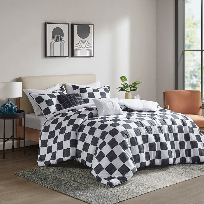 Miley - Checkered Comforter Set - Black/White - Simple Home Plus