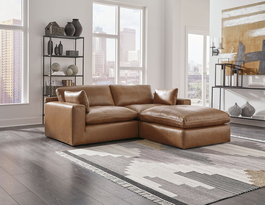 Emilia - 3 Pc. - 2-Piece Sectional Loveseat, Ottoman - Caramel - Simple Home Plus