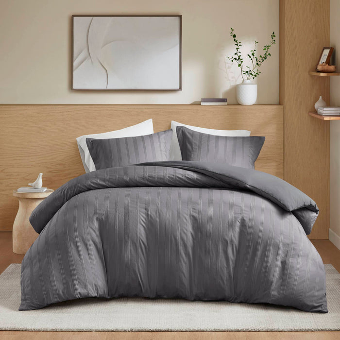 Logan - Queen Striped Duvet Set - Charcoal - Simple Home Plus