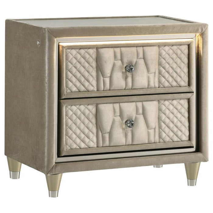 Lorient - 2-Drawer LED Nightstand With USB - Ivory And Camel - Simple Home Plus