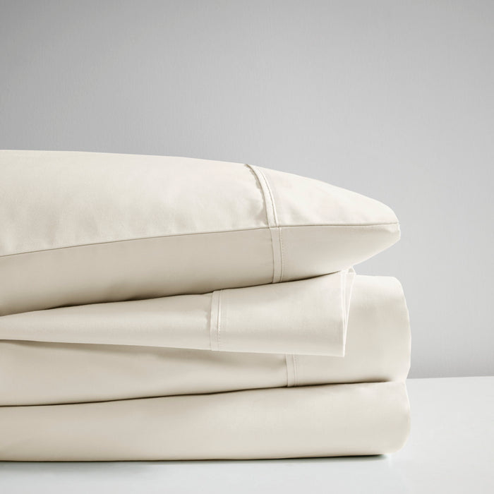 600 Thread Count - Queen Cooling Cotton Blend 4 Piece Sheet Set - Ivory - Simple Home Plus