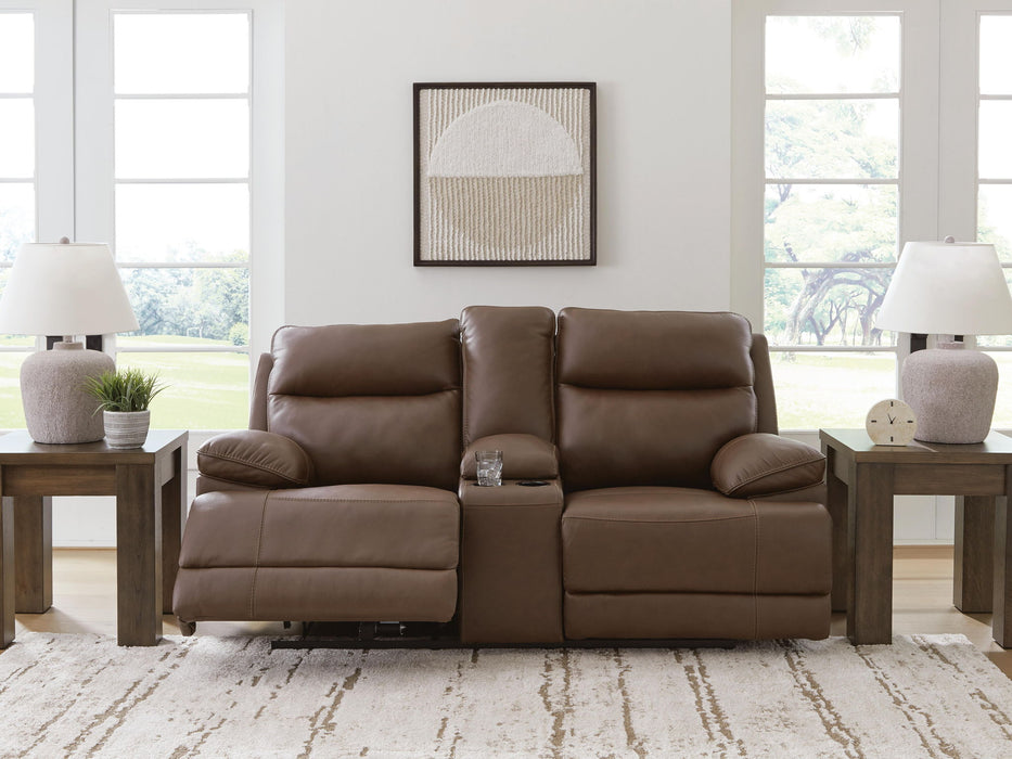 Vonryan - Power Reclining Loveseat With Console / Adj Headrest - Tobacco - Simple Home Plus