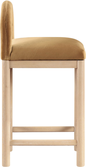Conrad - Velvet Counter Stool With Natural Legs - Saddle - Simple Home Plus