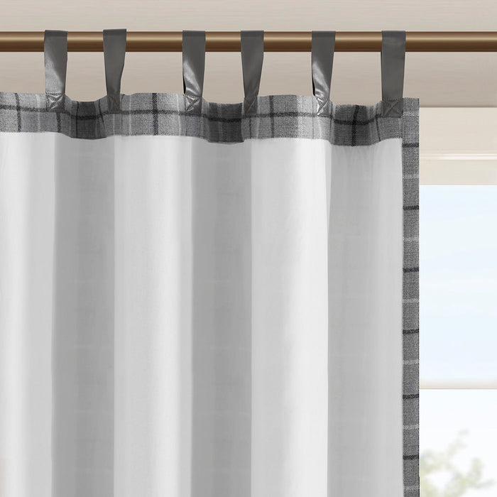 Anaheim - Plaid Faux Leather Tab Top Curtain Panel With Fleece Lining - Gray - Simple Home Plus
