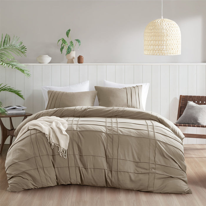 Porter - Full Soft Washed Pleated Duvet Cover Set - Khaki - Simple Home Plus