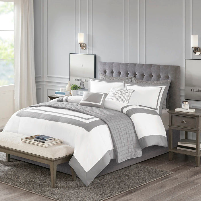 Heritage - King 8 Piece Comforter And Coverlet Set Collection - Gray - Simple Home Plus