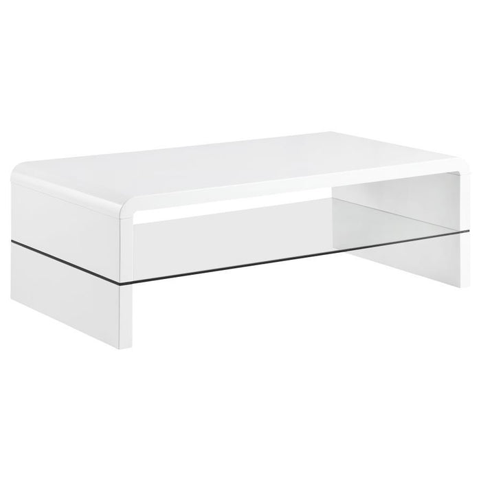 Airell - Rectangular Coffee Table With Shelf - White High Gloss - Simple Home Plus