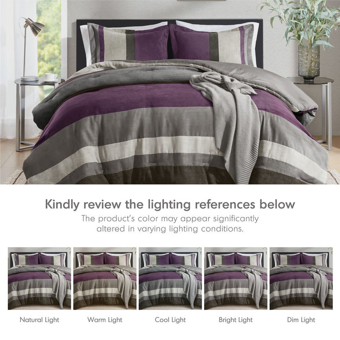 Boulder Stripe - Twin/Twin Long Pieced Comforter Set - Purple - Simple Home Plus