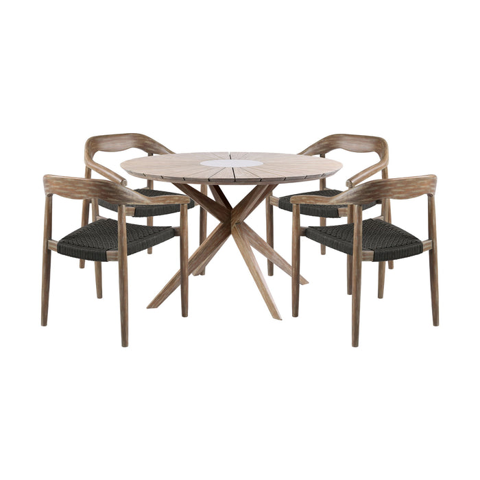 Oasis Santo - Outdoor Patio 5 Piece Round Dining Set - Eucalyptus / Charcoal - Simple Home Plus