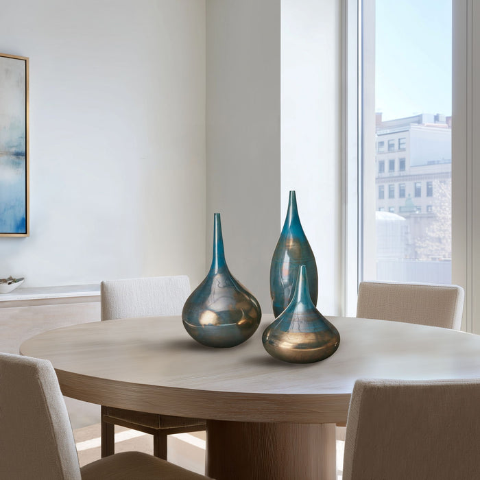 Lucia - Handmade Rainbow Vase (Set of 3) - Blue Metal - Simple Home Plus