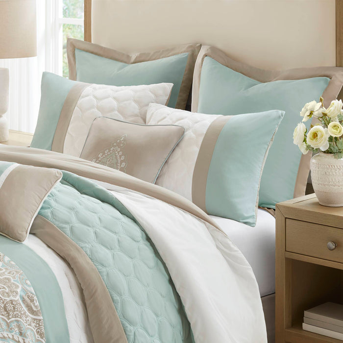 Shawnee - California King 8 Piece Comforter Set - Seafoam - Simple Home Plus