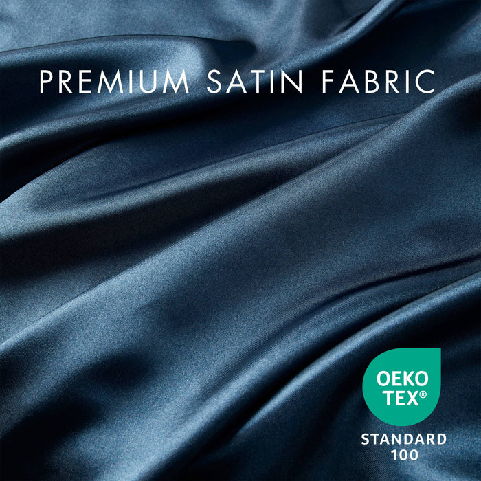 Satin - 6 Piece California King Luxury Sheet Set - Midnight Blue - Simple Home Plus