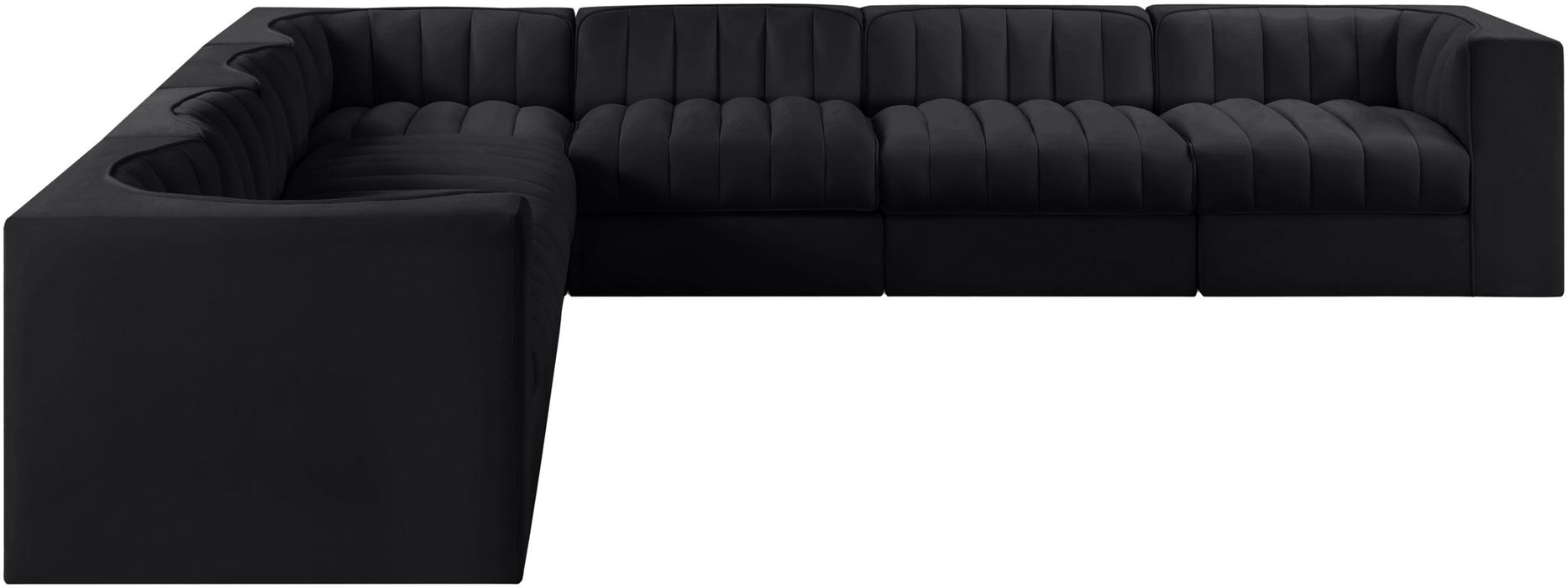 Rummi - Symmetrical Velvet Performance Fabric Upholstered 7 Piece Modular Sectional (With 3 Corner Chairs) - Simple Home Plus