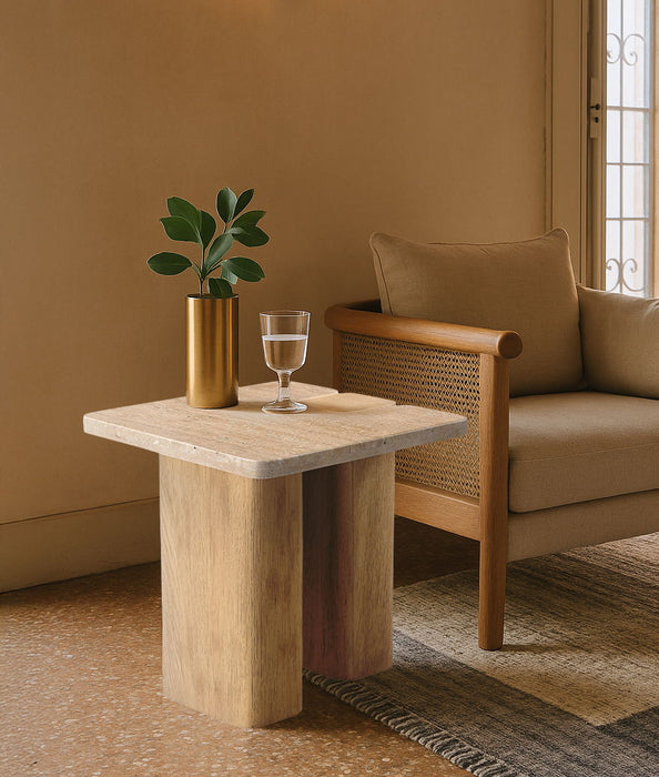 Ravenna - Genuine Fabric Travertine And Oak Wood Table - Simple Home Plus