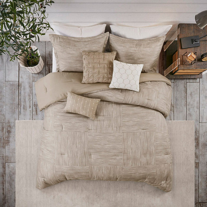 Walter - King 7 Piece Printed Comforter Set - Taupe - Simple Home Plus