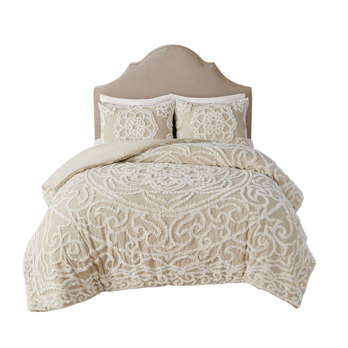 Laetitia - King 3 Piece Tufted Duvet Cover Set - Taupe - Simple Home Plus