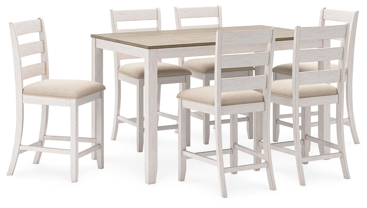 Skempton - White / Light Brown - Counter Height Dining Table and Bar Stools (Set of 7) - Simple Home Plus