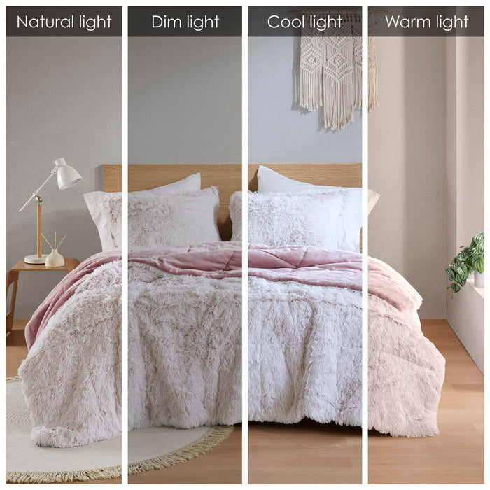 Malea - 2 Piece Twin/Twin Long Shaggy Comforter Mini Set - Pink/White - Simple Home Plus
