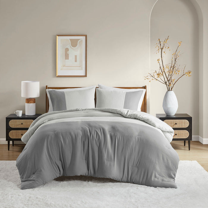 Miro - Twin/Twin Long Soft Washed Block Comforter Set - Gray - Simple Home Plus