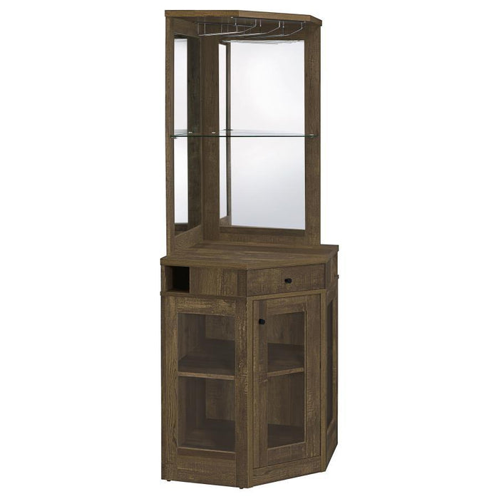 Alviso - 1-Drawer Corner Home Bar Wine Cabinet - Rustic Oak - Simple Home Plus