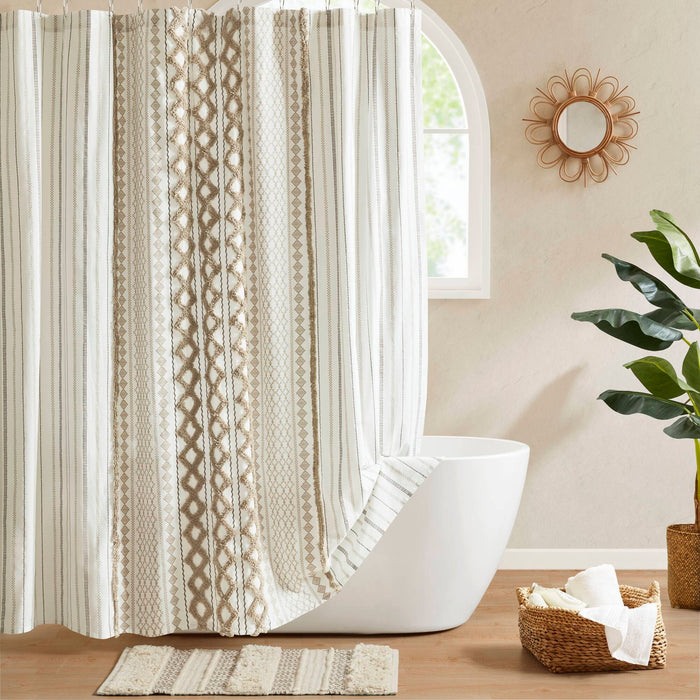 Imani - 72''x72" Printed Shower Curtain With Chenille - Neutral