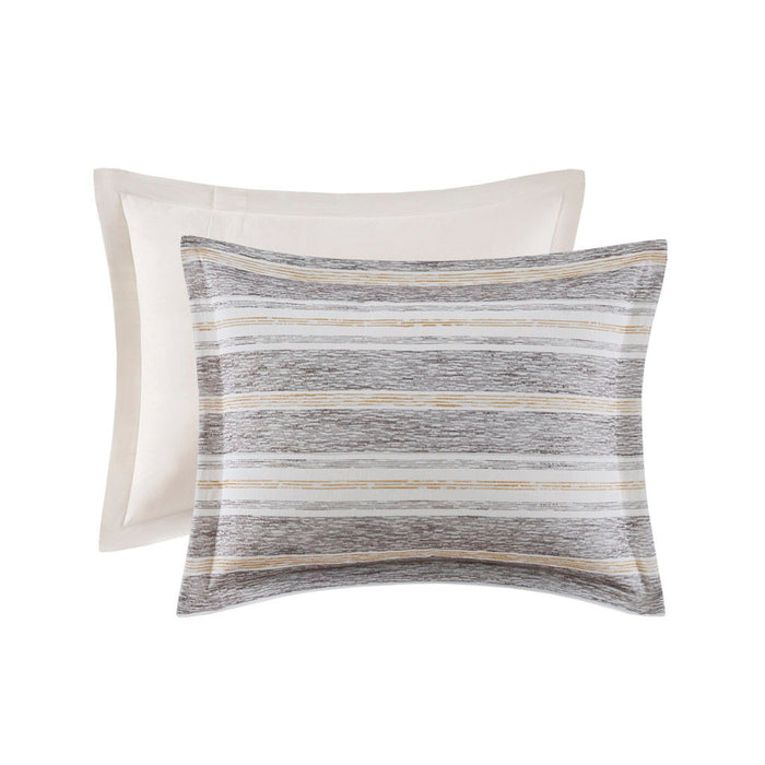 Oasis - Oversized Chenille Jacquard Striped Comforter Set With Euro Shams and Throw Pillows - Gray - Simple Home Plus