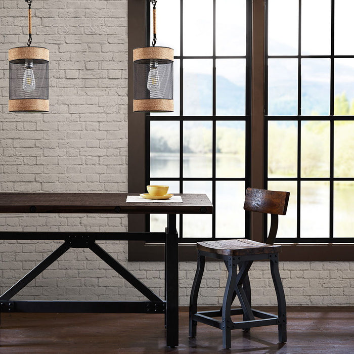 Orion - Natural Rope and Metal Mesh Cylinder Pendant - Natural / Black - Simple Home Plus