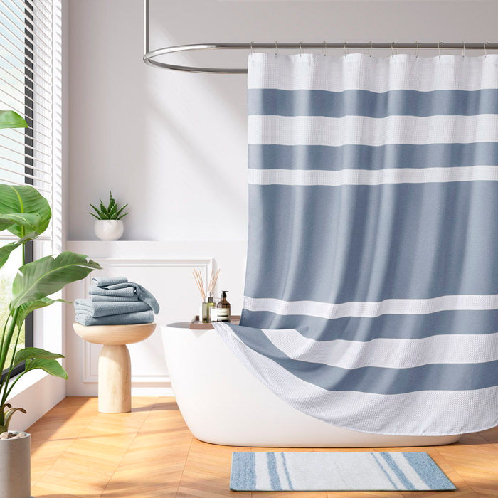 Spa Waffle - 72" x 72" Shower Curtain With 3M Treatment - Dark Blue - Simple Home Plus