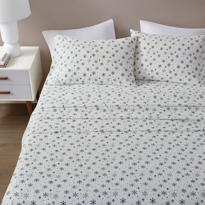 Oversized Flannel - 4 Piece Full Sheet Set - Black Snowflakes - Simple Home Plus