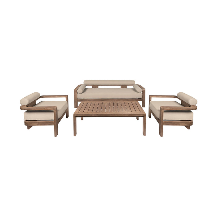 Relic - Outdoor Patio 4 Piece Conversation Set - Weathered Eucalyptus / Taupe - Simple Home Plus