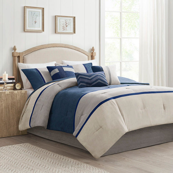 Palisades - King 7 Piece Comforter Set - Blue - Simple Home Plus