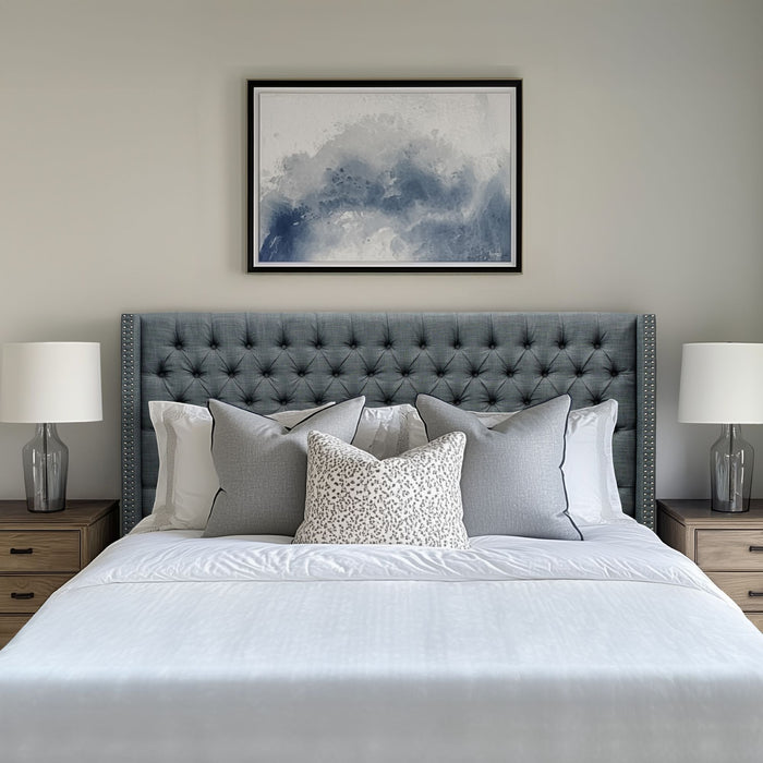 Amelia - King Upholstered Wingback Headboard With Button Tufting & Nailhead Trim Woven - Dark Gray - Simple Home Plus