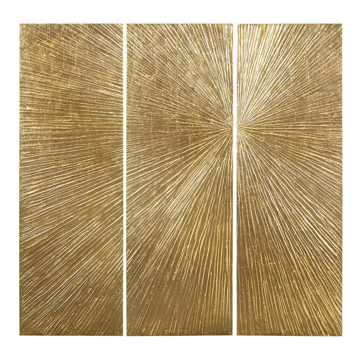 Sunburst - 100% Hand Painted Dimensional Wall Décor (Set of 3) - Gold - Simple Home Plus