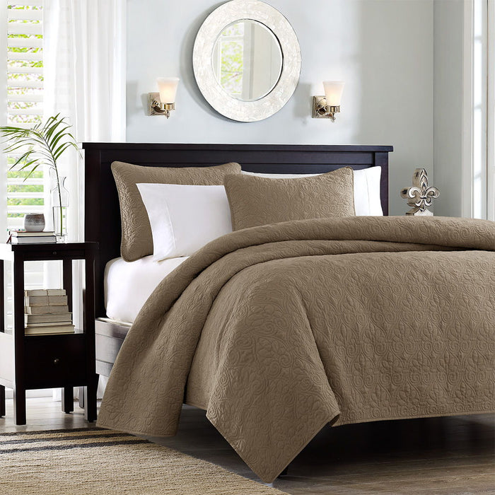 Quebec - King Reversible Coverlet Set - Mocha - Simple Home Plus