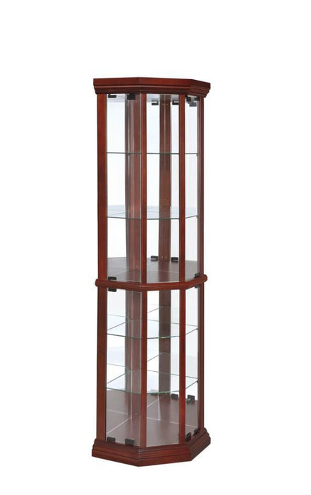 Appledale - 6-Shelf Corner Curio Display Cabinet - Medium Brown - Simple Home Plus