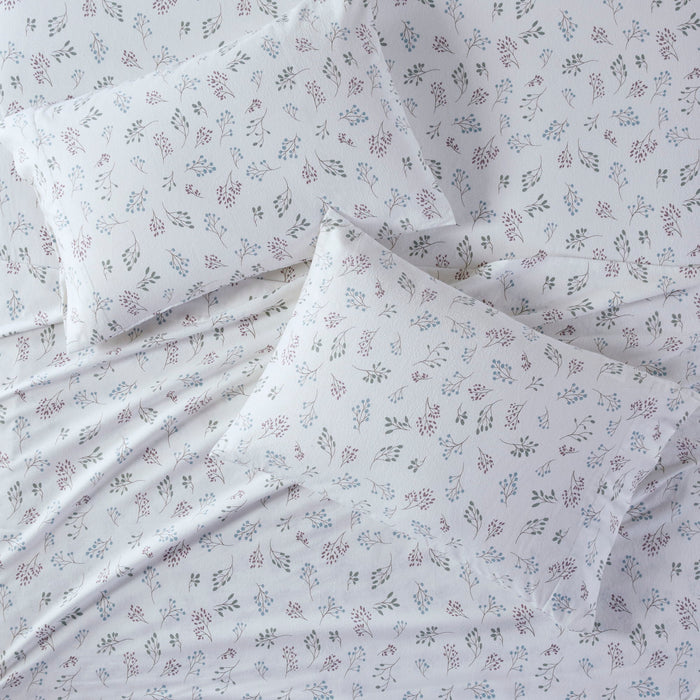 Cozy Cotton Flannel - California King Printed Sheet Set - White Tossed Botanical