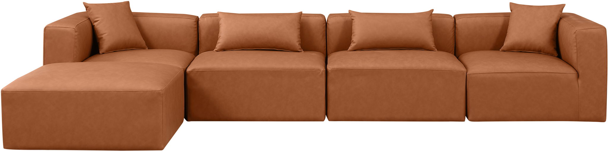 Cube - 5 Piece Modular Sectional With Chaise - Cognac - Simple Home Plus