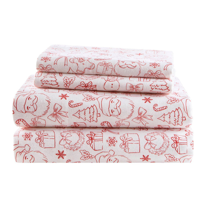 Cozy Soft - Twin 100% Flannel Pigment Printed Sheet Set - Holiday Doodles - Simple Home Plus