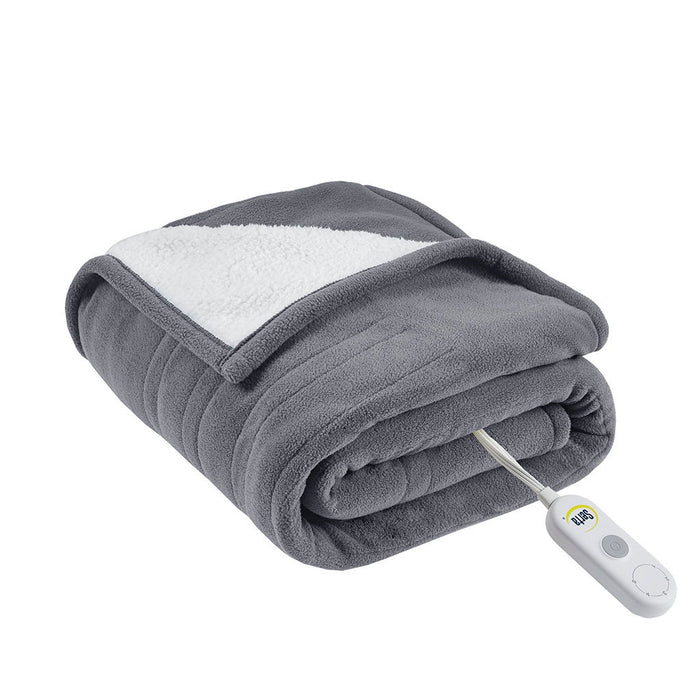 Fleece to Sherpa - Heated Throw Extra Comfort - Dark Gray - Simple Home Plus