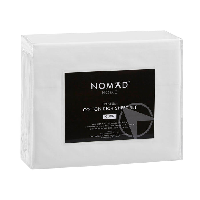 Percale Weave - Queen Premium Cotton Rich Sheet Set - Bright White - Simple Home Plus